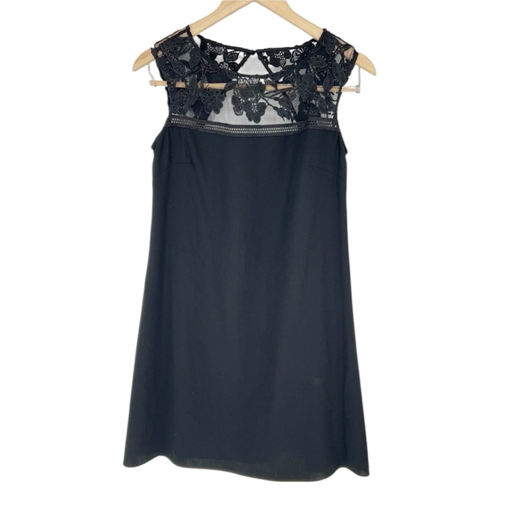 Aidan Mattox Beaded Mesh Neckline Black Knee Length‎ Dress